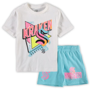 Preschool White/Light Blue Seattle Kraken Wave Breaker T-Shirt & Shorts Set