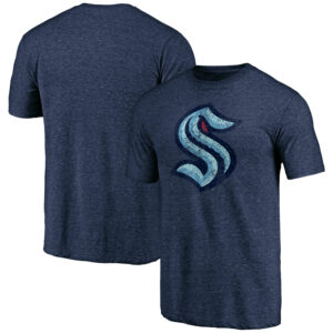 Men's Fanatics Branded Heather Navy Seattle Kraken Distressed Tri-Blend T-Shirt