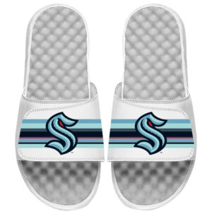 Youth ISlide White Seattle Kraken Primary Logo Stripe Slide Sandals
