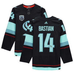 Nathan Bastian Deep Sea Blue Seattle Kraken Autographed adidas Authentic Jersey with Inaugural Season Jersey Patch